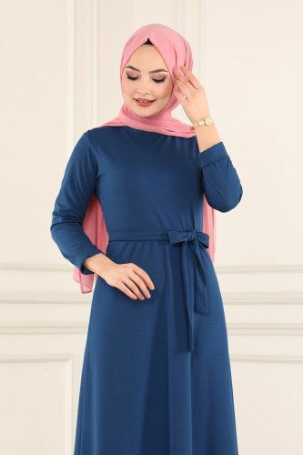 moda selvim Dress 1517UKB139 Indigo - Thumbnail