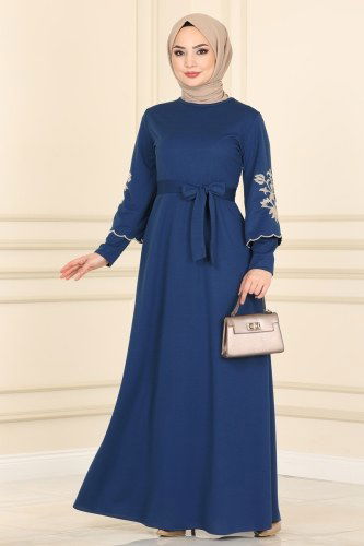 moda selvim 1520UKB139 ياقوتي فستان - Thumbnail