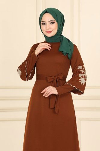 moda selvim Dress 1520UKB139 Tan - Thumbnail