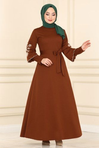 moda selvim 1520UKB139 رملي فستان - Thumbnail