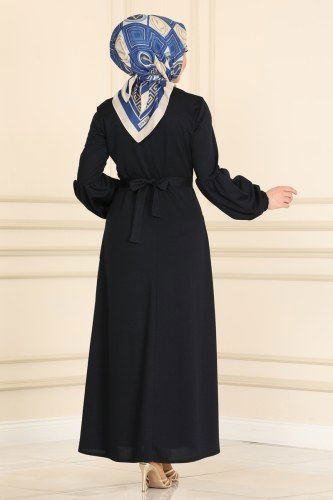 moda selvim 1522UKB139 كحلي فستان - Thumbnail