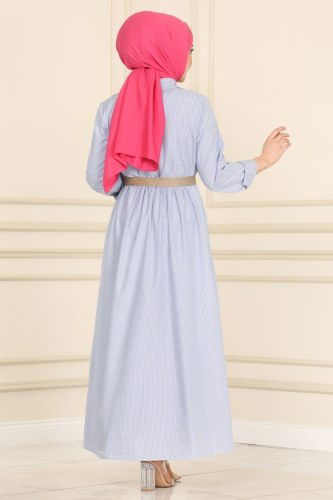 moda selvim Dress 1525NWS799 Indigo - Thumbnail