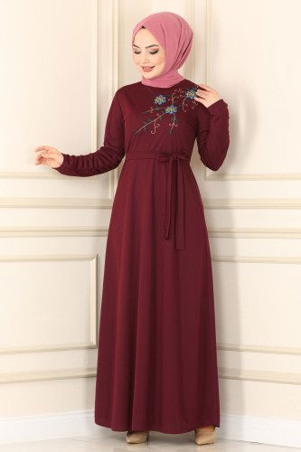 moda selvim Dress 1527UKB139 Claret Red - Thumbnail