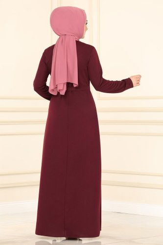 moda selvim Dress 1527UKB139 Claret Red - Thumbnail