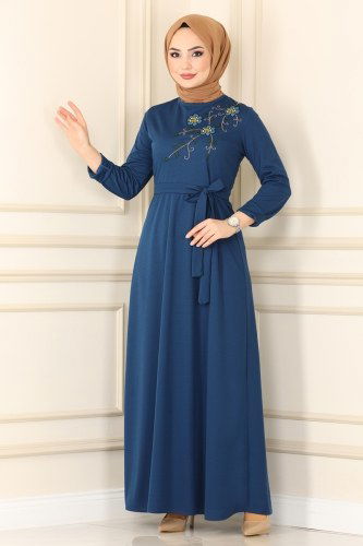 moda selvim Dress 1527UKB139 Indigo - Thumbnail