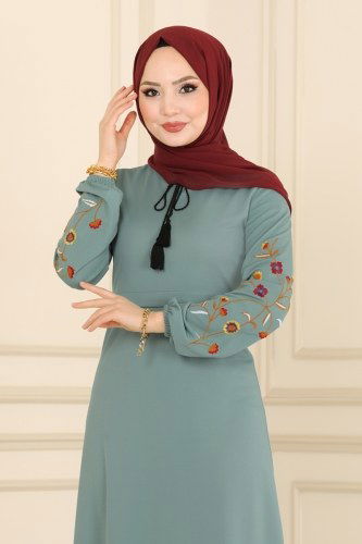 moda selvim 1541UKB139 تركوازي فستان - Thumbnail