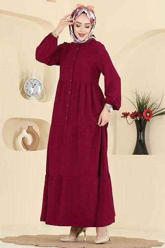 moda selvim Dress 154ART1138 Burgundy - Thumbnail