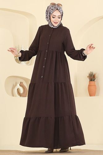 moda selvim Dress 154ART1138 Dark Brown - Thumbnail