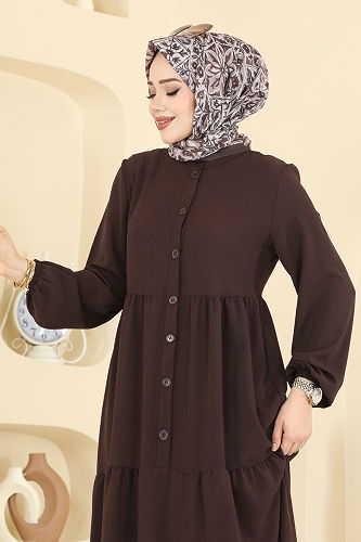 moda selvim Dress 154ART1138 Dark Brown - Thumbnail