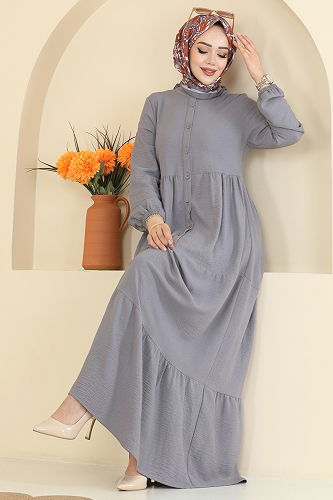 moda selvim Dress 154ART1138 Gray - Thumbnail