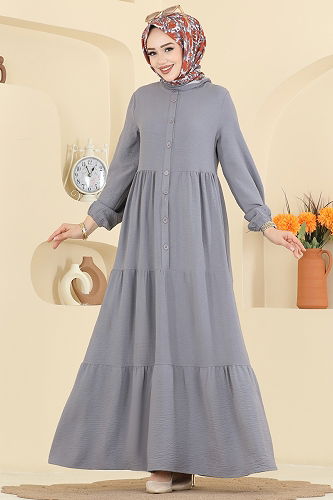 moda selvim الفستان رمادي 154ART1138 - Thumbnail