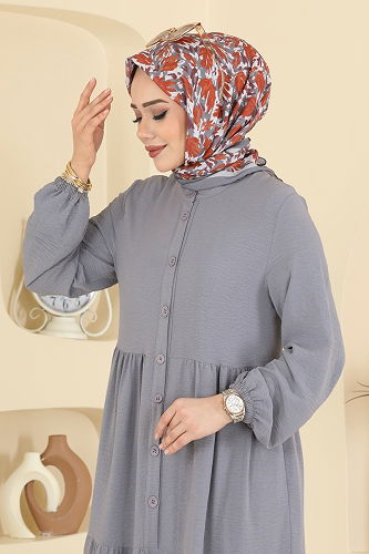 moda selvim الفستان رمادي 154ART1138 - Thumbnail