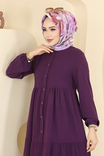 moda selvim Dress 154ART1138 Purple - Thumbnail