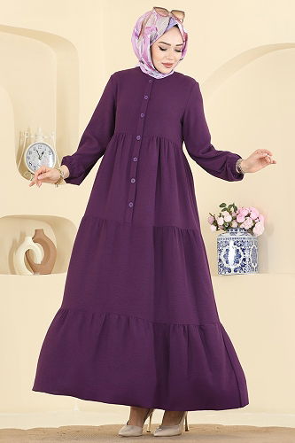 moda selvim Dress 154ART1138 Purple - Thumbnail