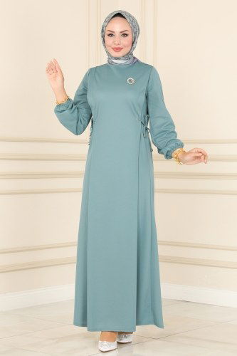 moda selvim 1550UKB139 تركوازي فستان - Thumbnail