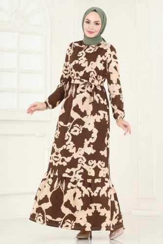 moda selvim Dress 157BO429 Brown - Thumbnail