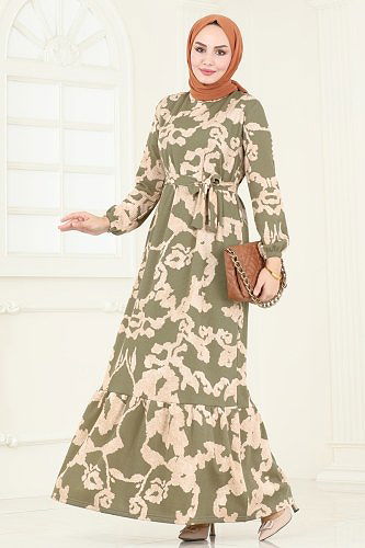 moda selvim Dress 157BO429 Khaki - Thumbnail
