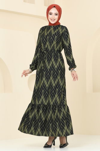 moda selvim Dress 158BO429 Pattern1 Khaki - Thumbnail