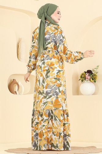 moda selvim Dress 158NZRK1200 Mustard - Thumbnail