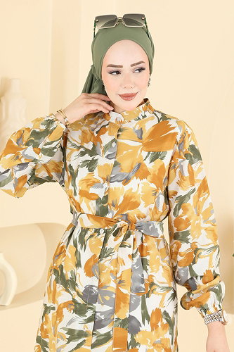 moda selvim الفستان خردلي 158NZRK1200 - Thumbnail