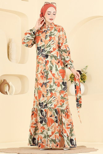 moda selvim الفستان برتقالي 158NZRK1200 - Thumbnail