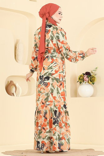 moda selvim الفستان برتقالي 158NZRK1200 - Thumbnail
