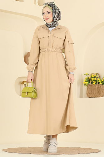moda selvim Dress 15900OLA1188 Beige - Thumbnail