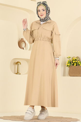 moda selvim Dress 15900OLA1188 Beige - Thumbnail