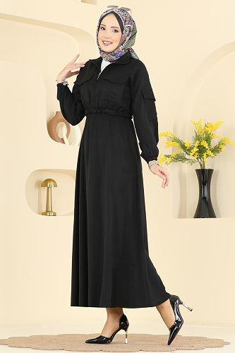 moda selvim Dress 15900OLA1188 Black - Thumbnail