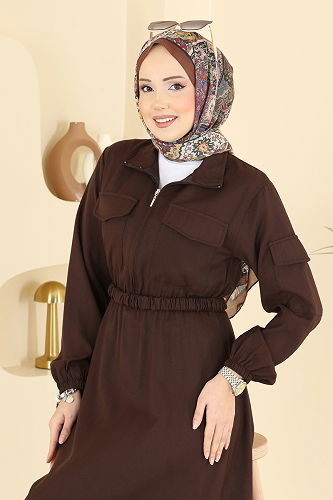 moda selvim Dress 15900OLA1188 Brown - Thumbnail