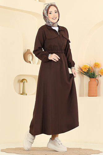 moda selvim Dress 15900OLA1188 Brown - Thumbnail