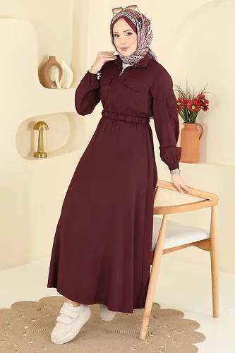 moda selvim Dress 15900OLA1188 Burgundy - Thumbnail