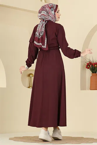 moda selvim Dress 15900OLA1188 Burgundy - Thumbnail