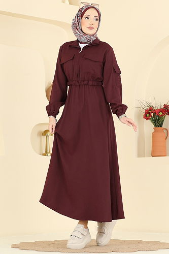 moda selvim الفستان خمري 15900OLA1188 - Thumbnail