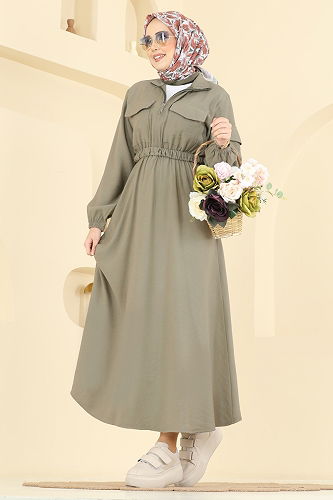 moda selvim Dress 15900OLA1188 Light Khaki - Thumbnail