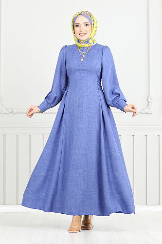 moda selvim Dress 15962BSK984-M Indigo - Thumbnail