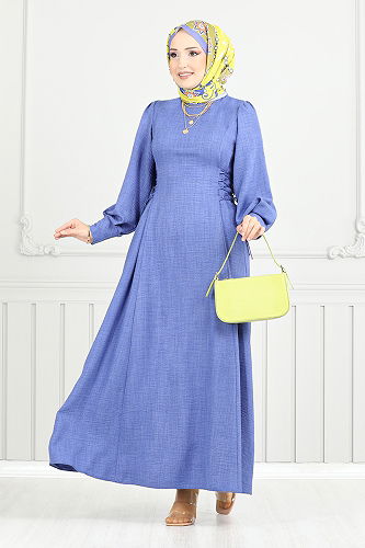moda selvim Dress 15962BSK984-M Indigo - Thumbnail