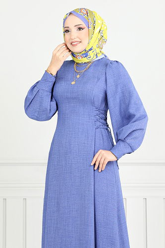 moda selvim الفستان ازرق 15962BSK984-M - Thumbnail