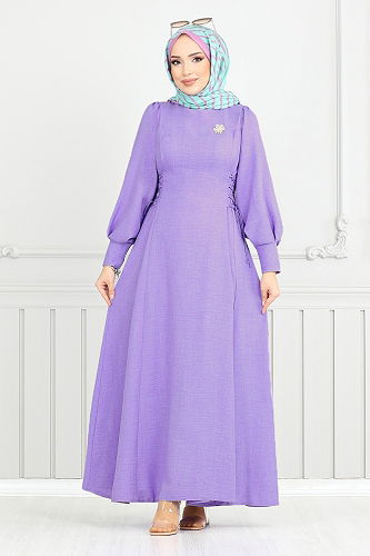 moda selvim Dress 15962BSK984-M Lilac - Thumbnail