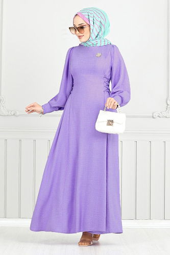 moda selvim Dress 15962BSK984-M Lilac - Thumbnail