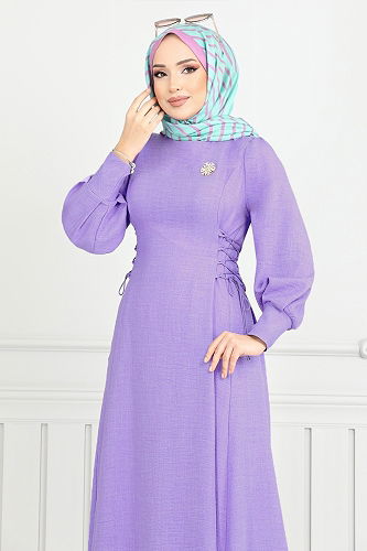 moda selvim Dress 15962BSK984-M Lilac - Thumbnail