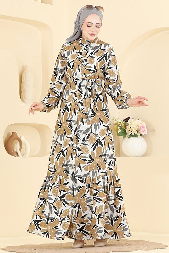 moda selvim الفستان بني 159NZRK1200 - Thumbnail