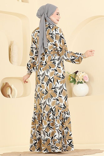 moda selvim الفستان بني 159NZRK1200 - Thumbnail