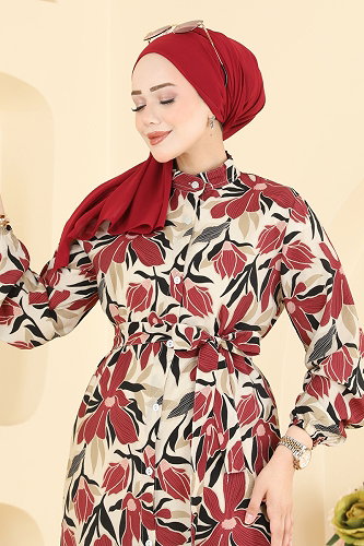 moda selvim Dress 159NZRK1200 Burgundy - Thumbnail