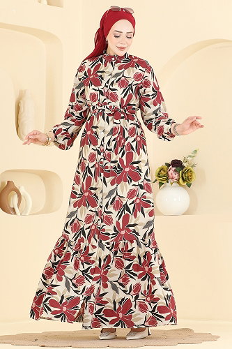 moda selvim الفستان خمري 159NZRK1200 - Thumbnail