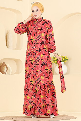 moda selvim Dress 159NZRK1200 Pomegranate Blossom - Thumbnail