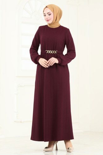 moda selvim Dress 160BO429 Burgundy - Thumbnail