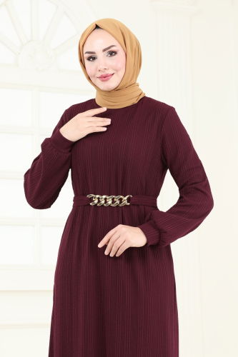 moda selvim Dress 160BO429 Burgundy - Thumbnail