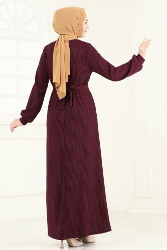 moda selvim Dress 160BO429 Burgundy - Thumbnail