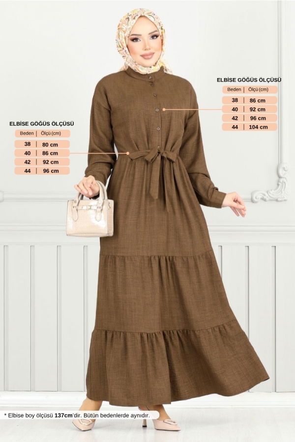 Dress 16162BSK984-M Brown - Moda Selvim